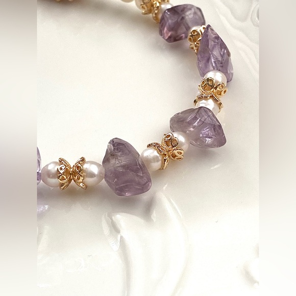 GP47-Handmade Natural Amethyst And Natural Freshwater Baby Pearl Necklace - Picture 9 of 13